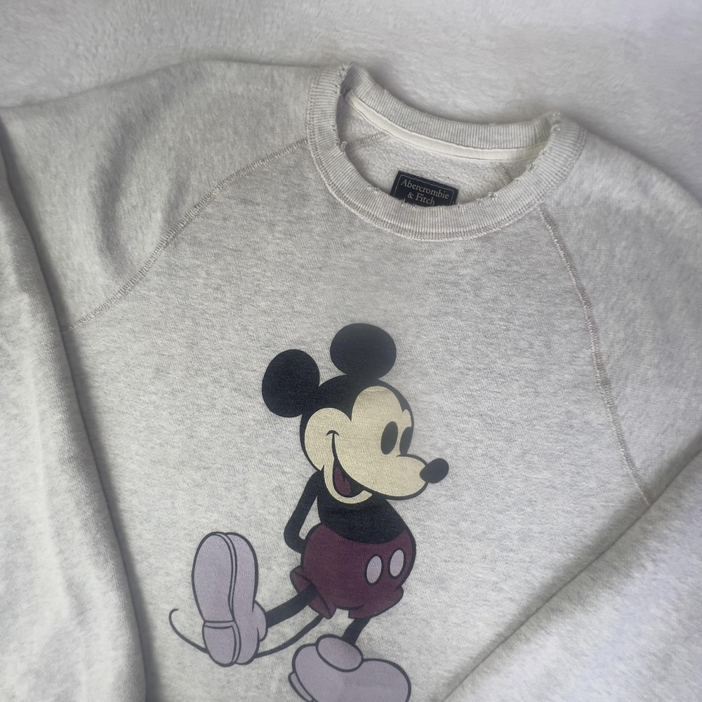 Abercrombie &‎ Fitch Sweatshirt Mens L Gray Mickey Mouse Graphic Pullover Fleece